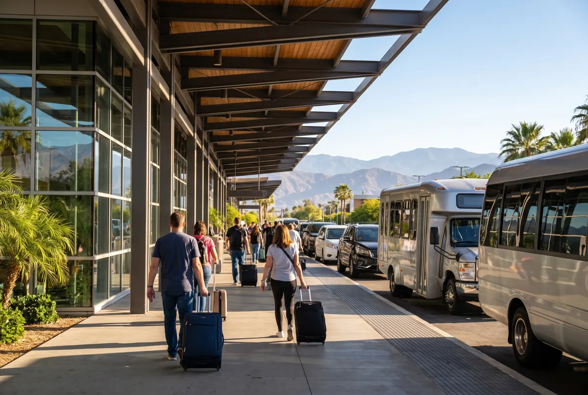 Passengers arriving at the airport with luggage